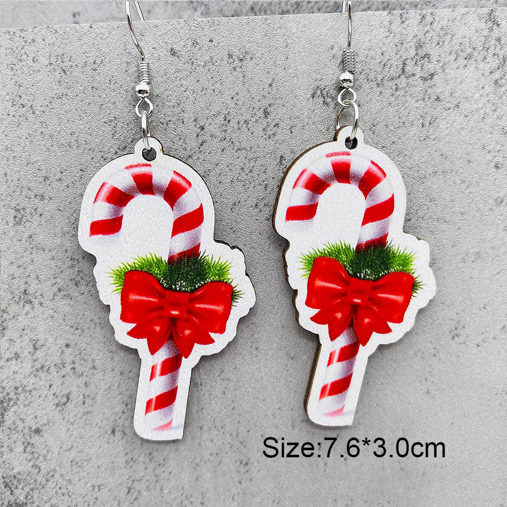 Wholesale Christmas Candy Cane Cane Wooden Earrings